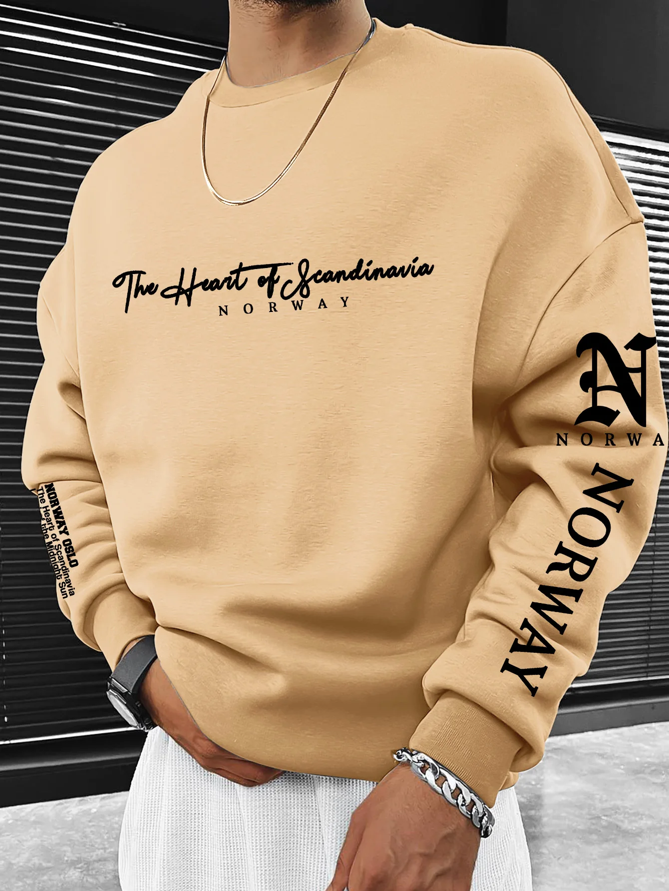 Übergroßer Casual Crewneck-Sweatshirt für Herren, Streetwear, Vintage-Schriftzug, Grafikdruck auf der Vorderseite und den Ärmeln, Pullover-Oberteil, Größen S-XXL – Detail 6