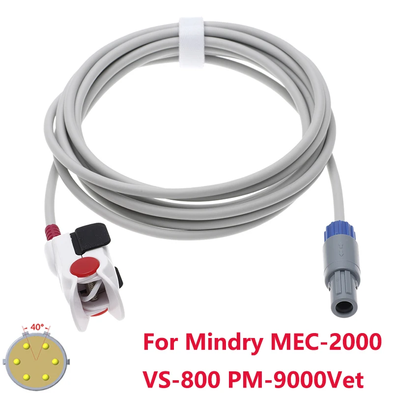 Reusable Spo2 Sensor Compatible Mindry MEC-2000 VS-800 PM-9000Vet Monitor,6Pin Adult/Child/Neonate/Animal Oximetry Cable,3m.