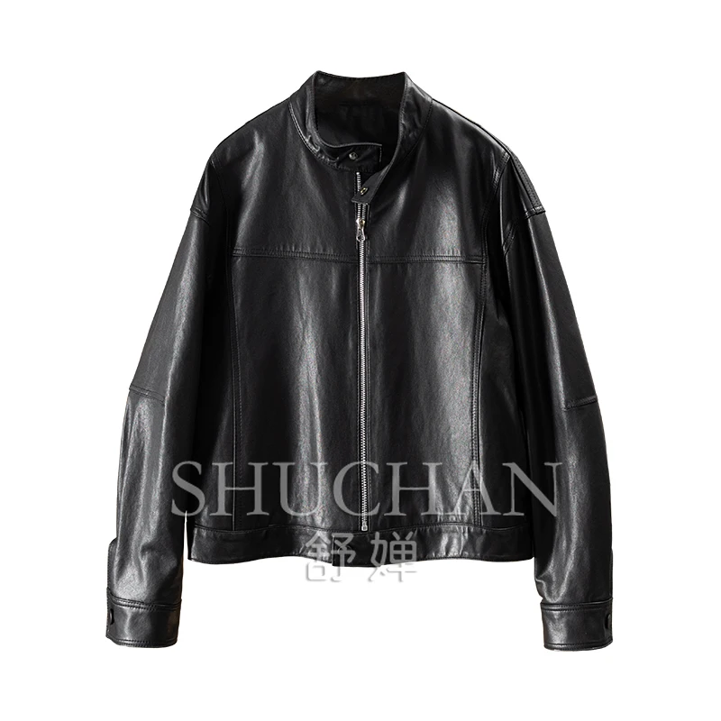 Summer Luxury Sheepskin Stand-up Collar Long-sleeved Short Jacket Women Casaco Feminino  Genuine Leather Jacket Women