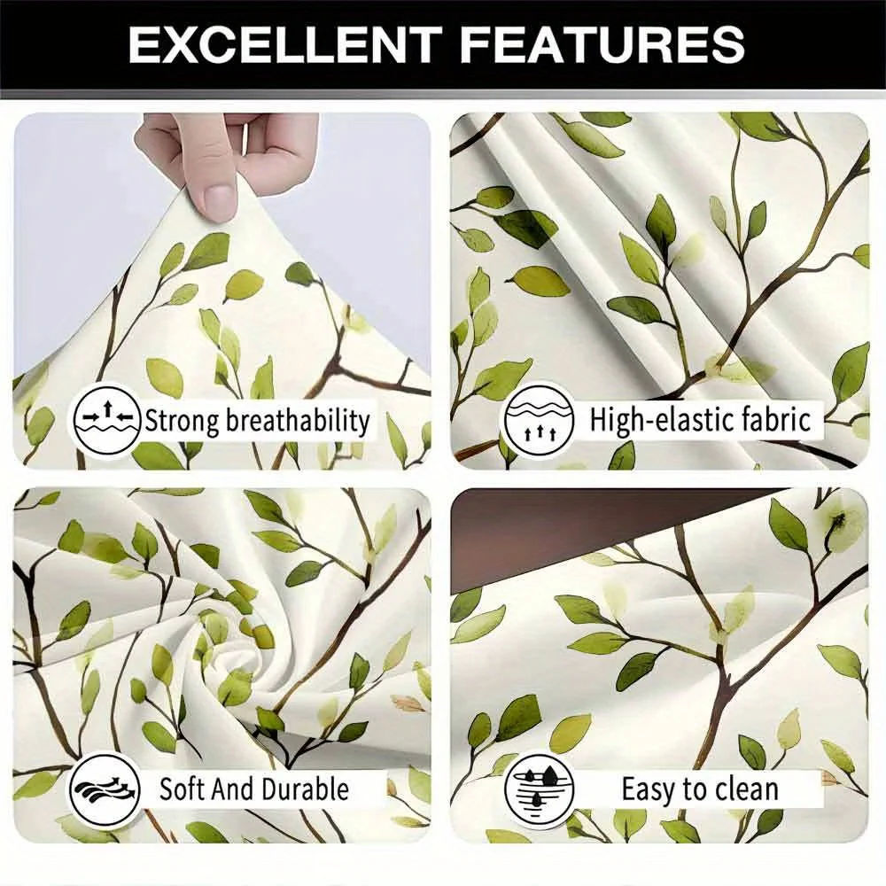1pc Watercolor Green Leaf Branch Print Stretch Sofa Cover, Removable Washable Anti-Dust Couch Slipcover
