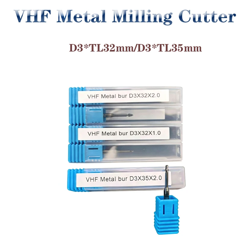 VHF Metal Milling Cutters shank 3mm,Length 32mm and 35mm Dental Lab Milling Burs CAMCAM Drill Tools