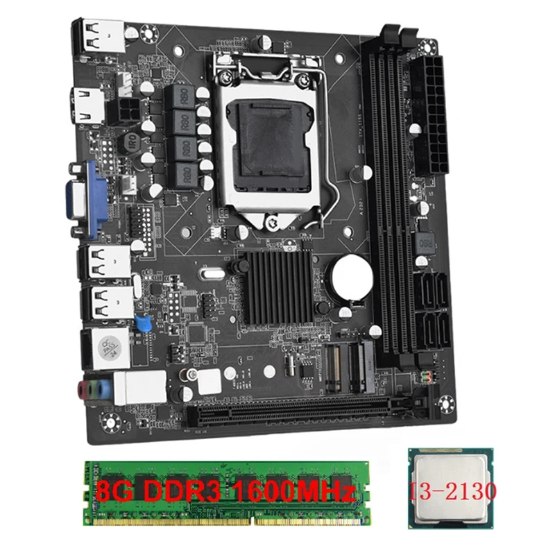 

ITX H61 Desktop Motherboard +I3-2130 +1X8G DDR3 1600Mhz RAM CPU LGA 1155 Support Up To 16GB RAM Slots 100M Network Card