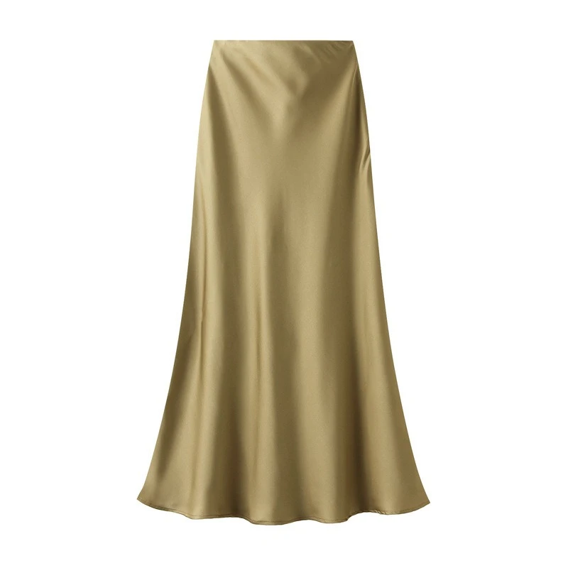 

Design Glossy Silky Fabric Skirt Women's Summer Medium and Long Fishtail Skirt High Waist and Thin Hip Skirt Mini Skirt Midi
