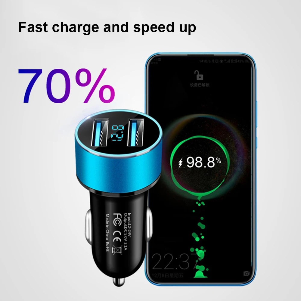 3.1A 12-24V Car Charging Digital Display Car Charging 5V Dual USB Car Charging Multifunctional Intelligent Car Chargear Charger