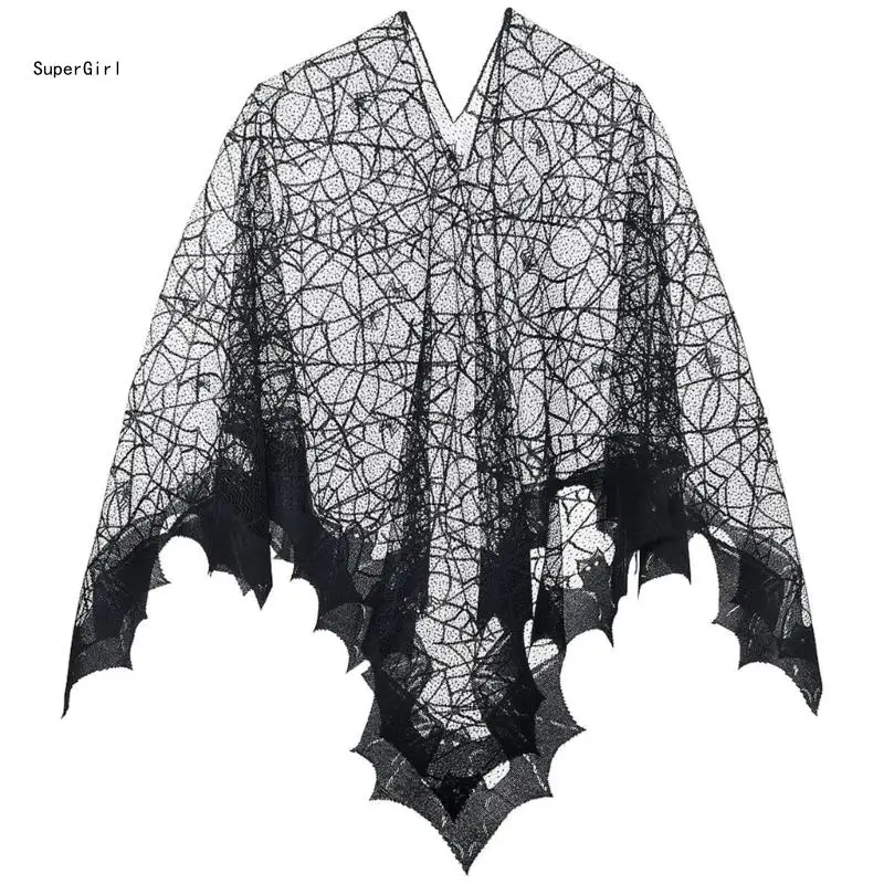 Khăn choàng Halloween Poncho Nhện cỡ lớn quấn ren cho Halloween Cosplay J78E