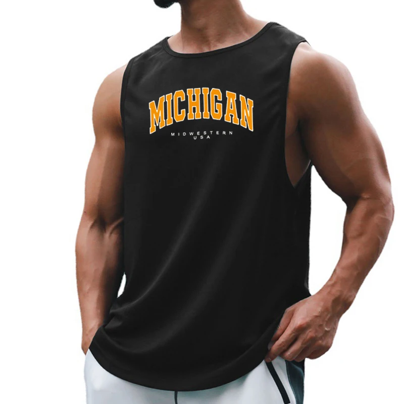 Michigan Midwestern USA Print Vests Mens Sport Sleeveless Mesh Breathable Quick-dry Shirts Gym Fitness Bodybuilding Tank Tops