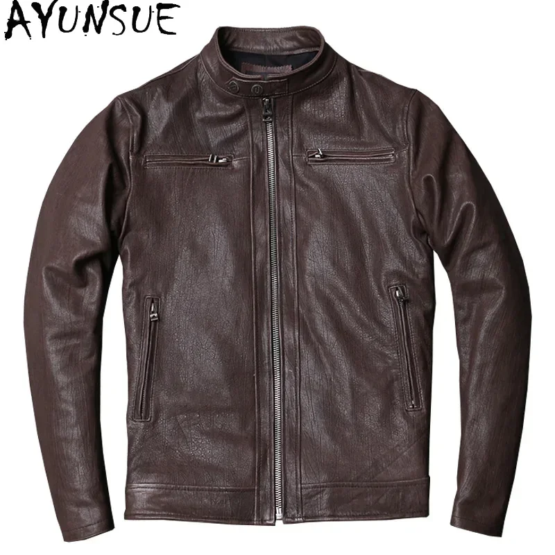 

AYUSNUE Genuine Leather Jacket Men Clothes 2025 Spring Autumn Vintage Sheepskin Coat Motorcycle Real Leather Jackets KJ4743