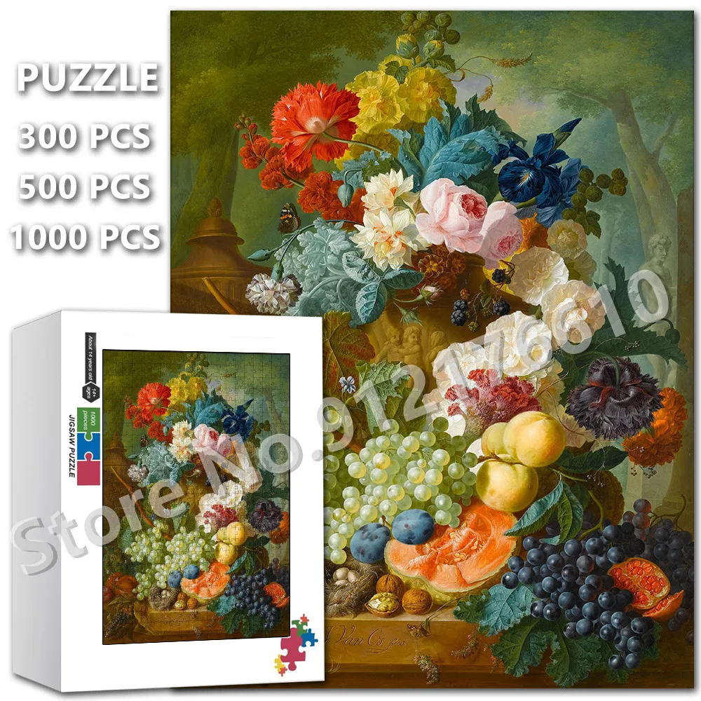 

Jigsaw Puzzle 300/500/1000Pcs Grape Peach Foods Vintage Decor Artwork Fruit Basket Print Assembled Puzzle Educational Toys Gifts