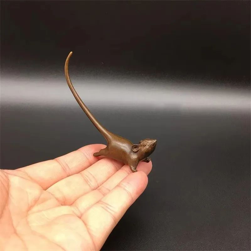 

Mini Cute Vintage Brass Solid Long Tail Mouse Statue Incense Sculpture Home Office Desk Decoration Ornament Tea Toy Gift