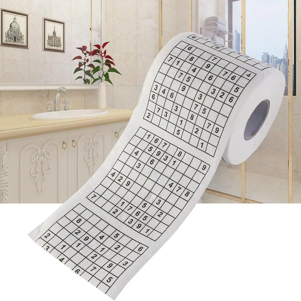 

2 Roll Wood Pulp Sudoku Toilet Paper Tenacity Durable Toilet Rolling Paper Creative Novelty Paper Towel Puzzle Game
