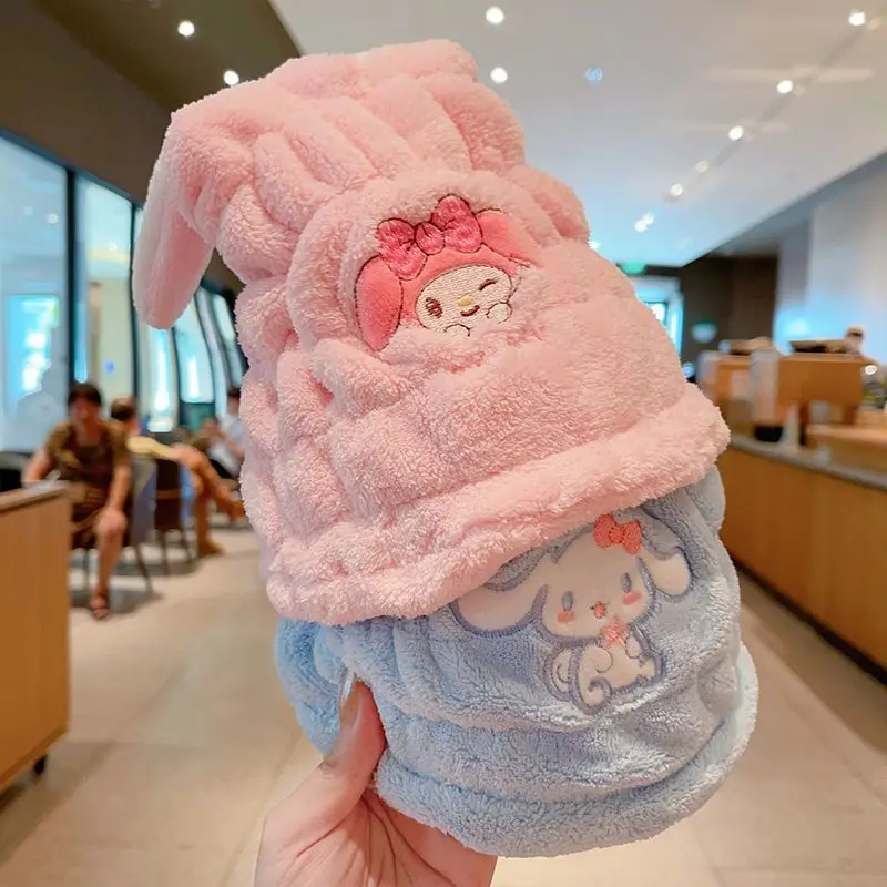 Gorro de pelo seco Kuromi Sanrios absorbe el agua gorro de ducha de secado rápido para niña toallita para la cabeza turbante de champú de dibujos animados Kawaii para niños