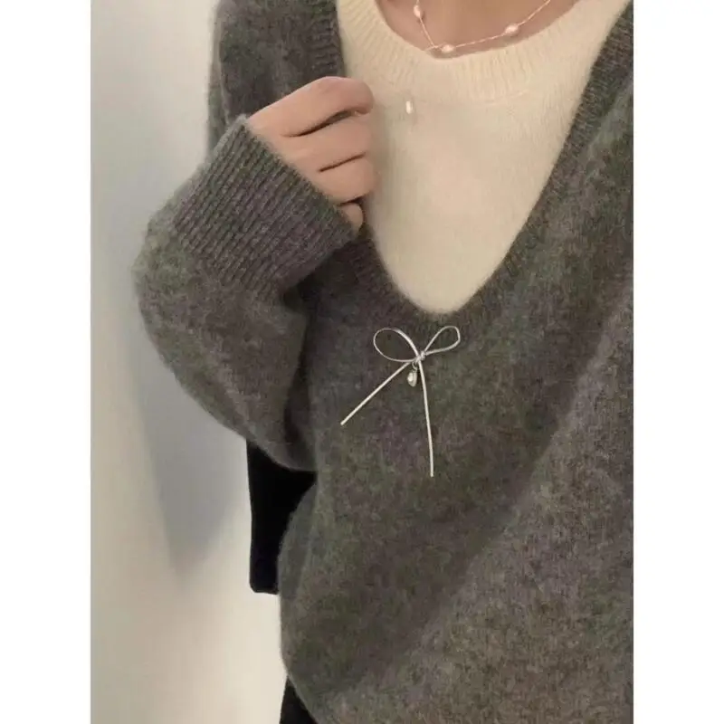 เสื้อกันหนาวฤดูใบไม้ร่วงและฤดูหนาว เสื้อกันหนาวสไตล์เกาหลี สีตัดกัน ฤดูใบไม้ร่วงและฤดูหนาว ทรงสั้น รุ่นหวาน เสื้อกันหนาวหวาน รุ่นใหม่