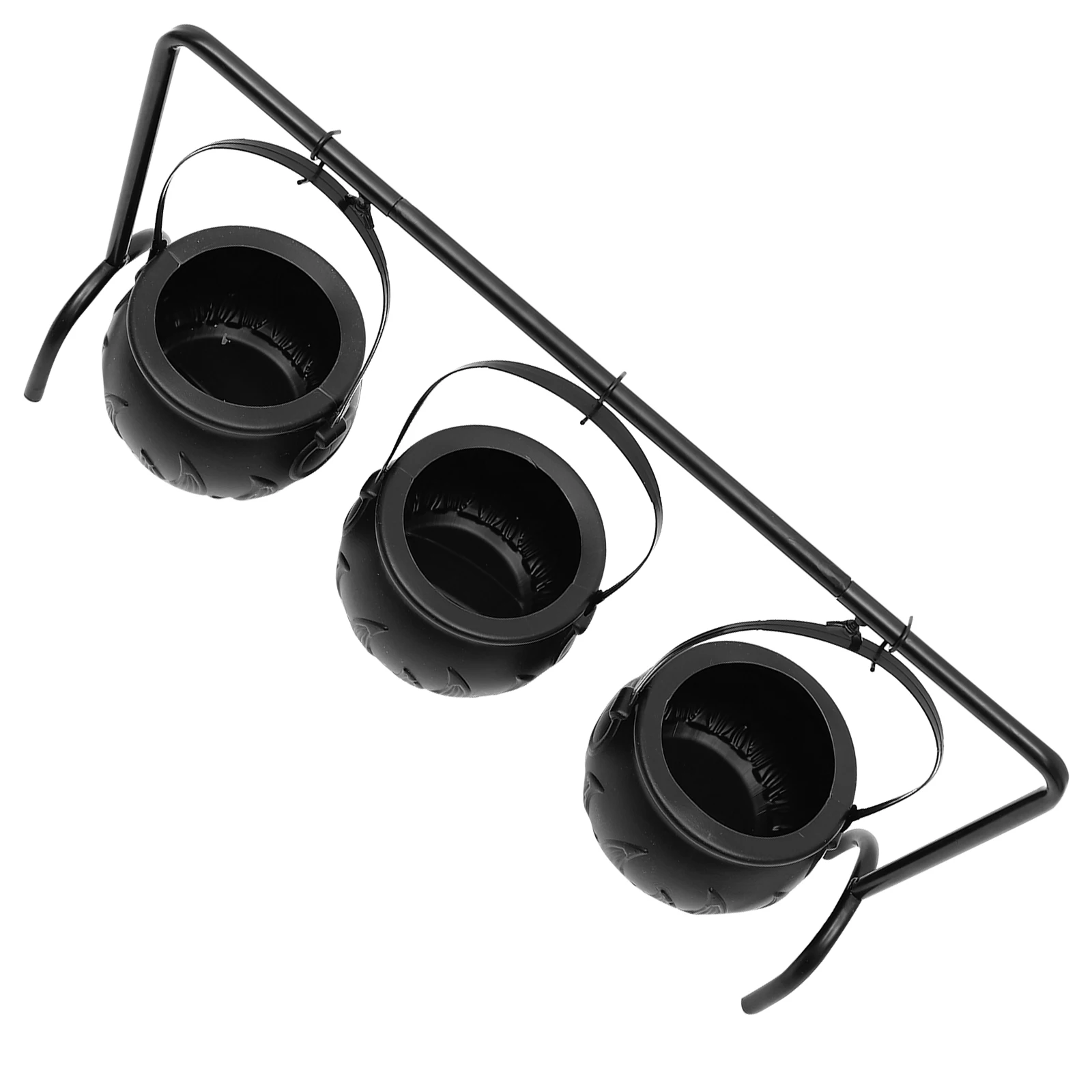 

1 Set Halloween Bucket 3 Black Flame Buckets Metal Plastic Reusable Home Kitchen Decor Party Treat Bowl