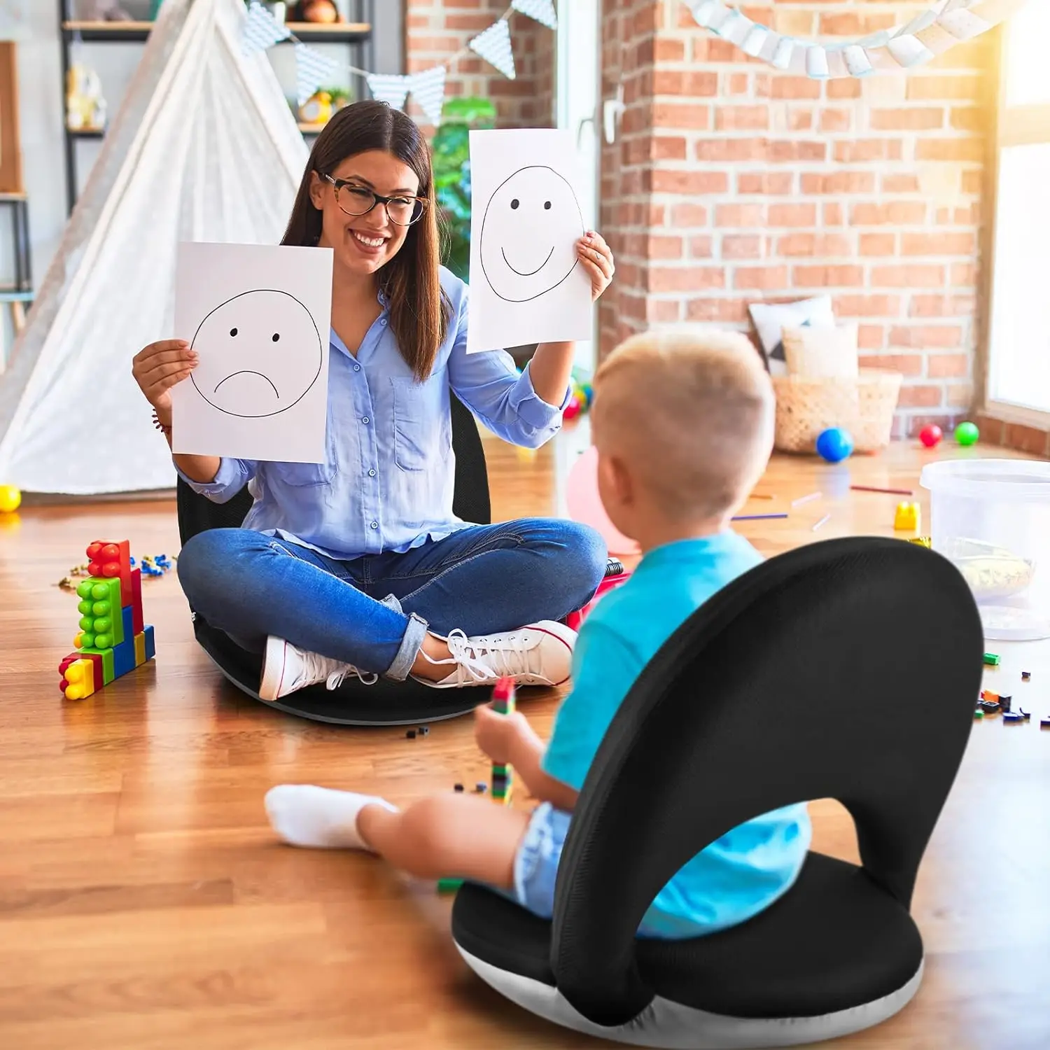 Floor Chair 14-Position Adjustable Floor Seating for Kids Adults with Back Support Folding Floor Seat Cushioned Recliner