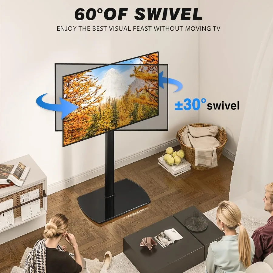 حامل تلفزيون عالمي مع حامل لأجهزة تلفزيون LCD LED OLED مقاس 2770 بوصة، ارتفاع دوار قابل للتعديل، حامل تلفاز طويل القامة، تصميم موفر للمساحة f #2