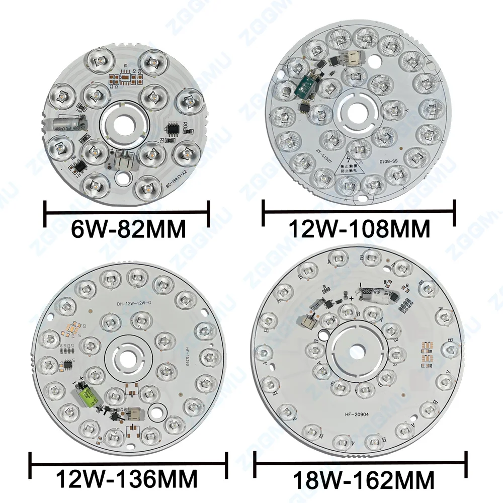 Panneau lumineux LED sans pilote avec lentille, 220V, 6W, 12W, 14W, gradation 3 documents, lustre à mèche ronde, source de lumière SMD modifiée, 1 PC