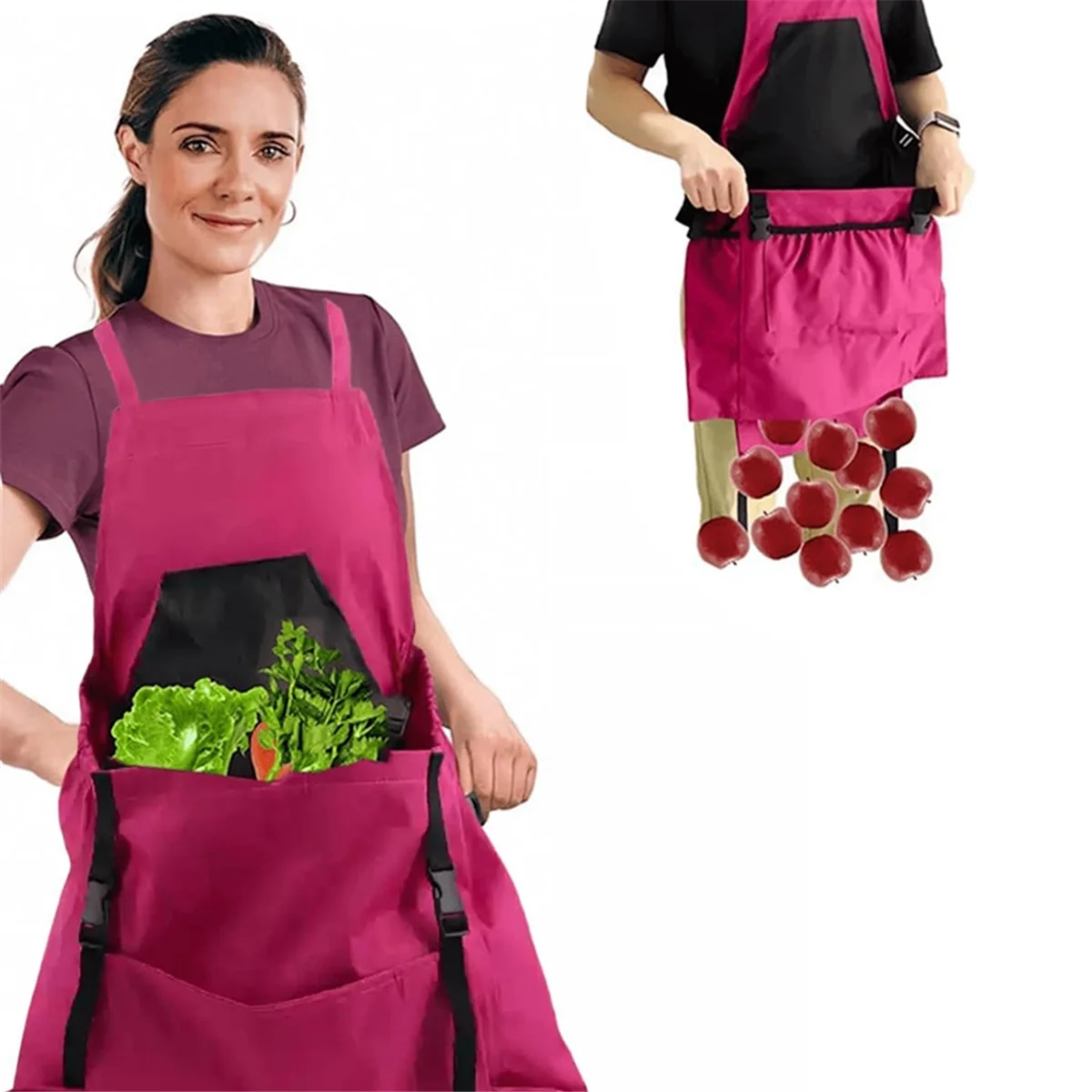 주머니가 있는 여성용 ABTX 원예 앞치마, 과일 베리 피커용 방수 정원 앞치마 수확 바구니 로즈 레드