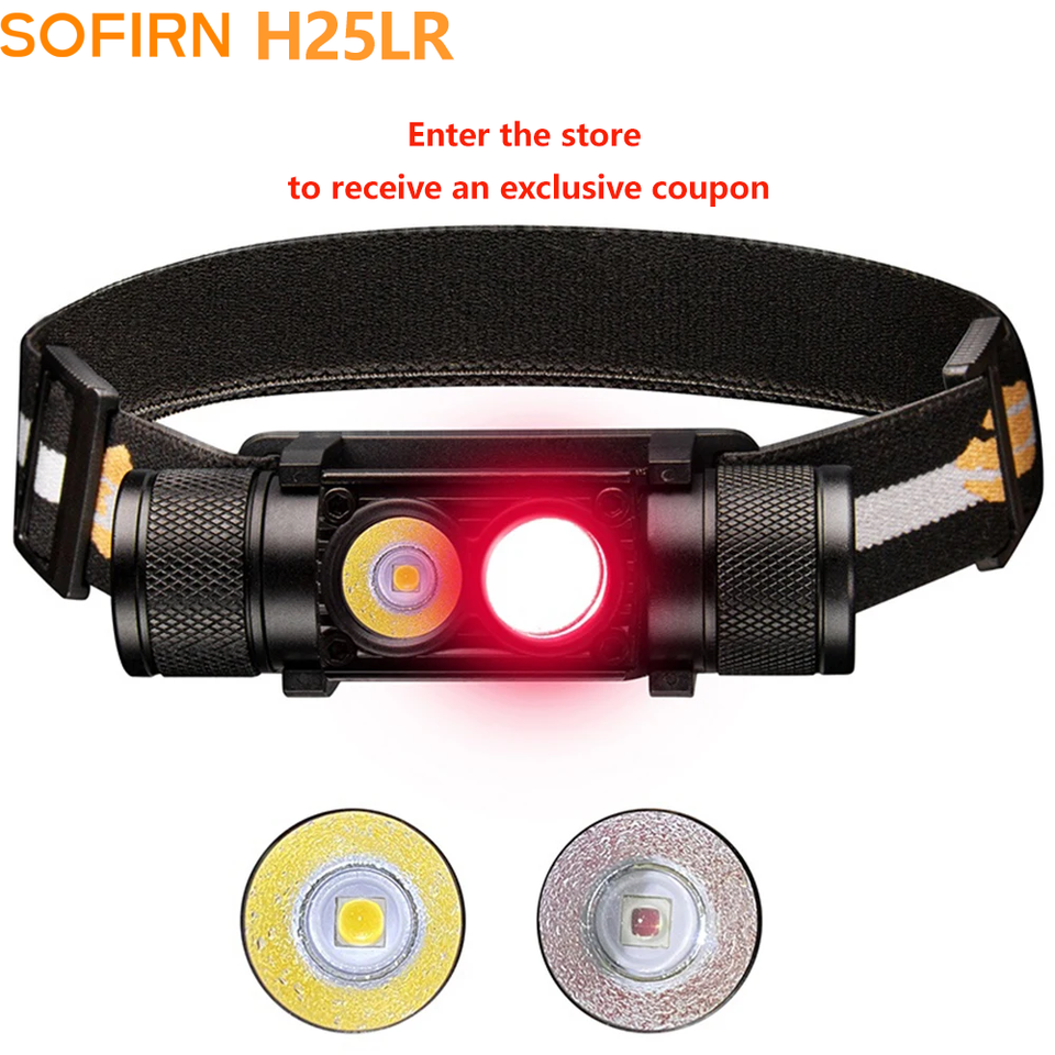  H25LR LED Rechargeable Headlamp Powerful Head Flashlight with 90 High CRI Bright White Light and 660nm Deep Red Torch 
