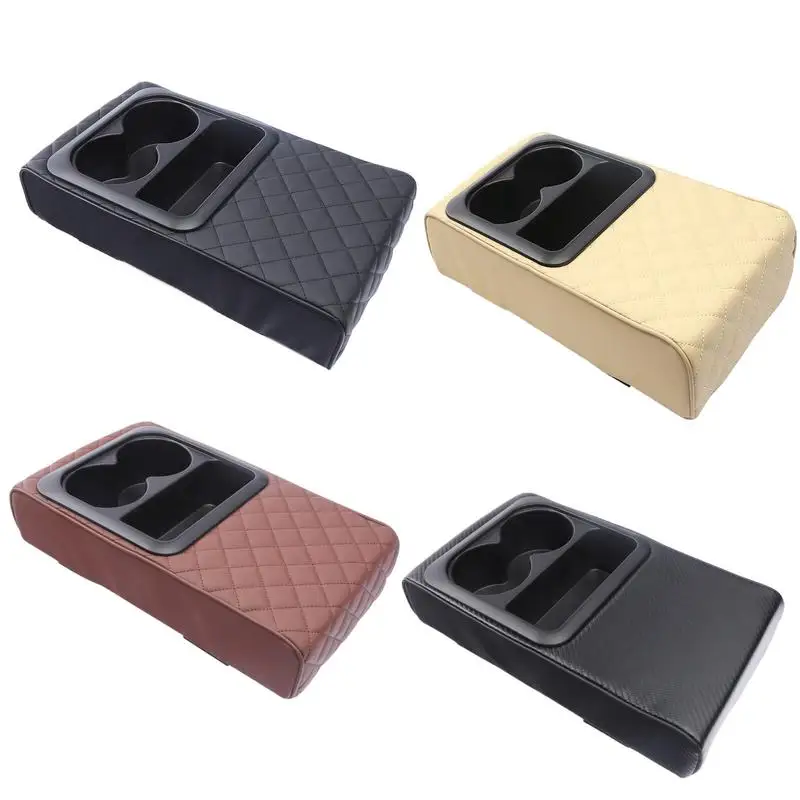 

Auto Center Console Armrest Cushion With 2 Cup Holder PU Leather Armrest Pad Portable Car Armrest Pillow Cover Height Pad