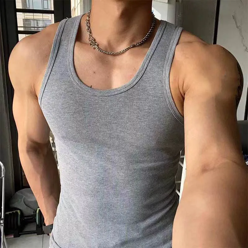 100% Pure Cotton Men's Sleeveless Breathable Fitness Vest Basic Elastic Tank Top Men Bodybuilding T-shirt Classic Color Clothes