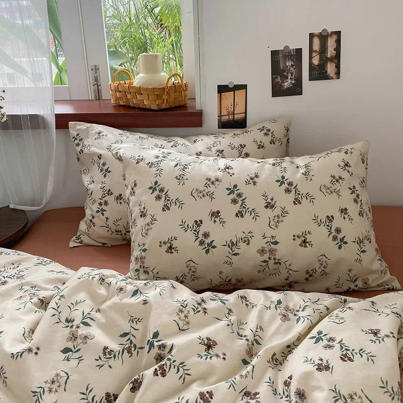 

Vintage Pink Floral Duvet Cover 100% Cotton Duvet Covers Ultra Soft 4pc Bedding Cover Set with Zipper Closure