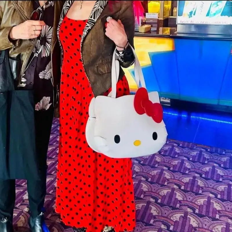 Sanrio Hello Kitty Crossbody Bag Cute Girls Heart-Shaped Handbag Pu Niche Shoulder Bag Large Capacity Student Dopamine Tote Bag