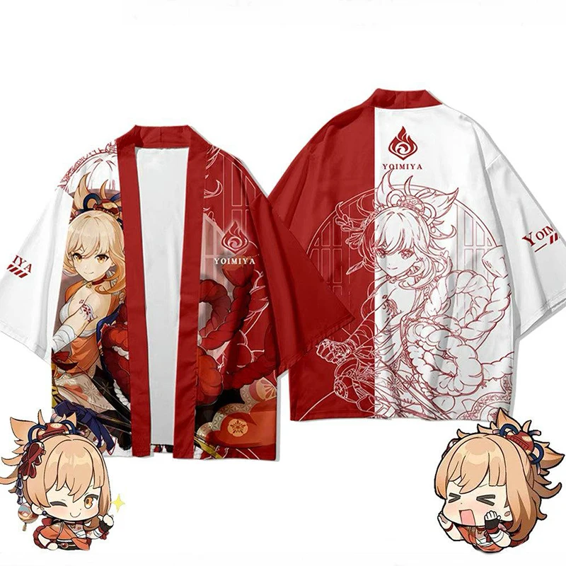 

Fashion Print Genshin Impact Yoimiya Mona 3d Kimono Shirt Anime Cartoon Game Men Women Seven Point Sleeve Tops Casual Streetwear