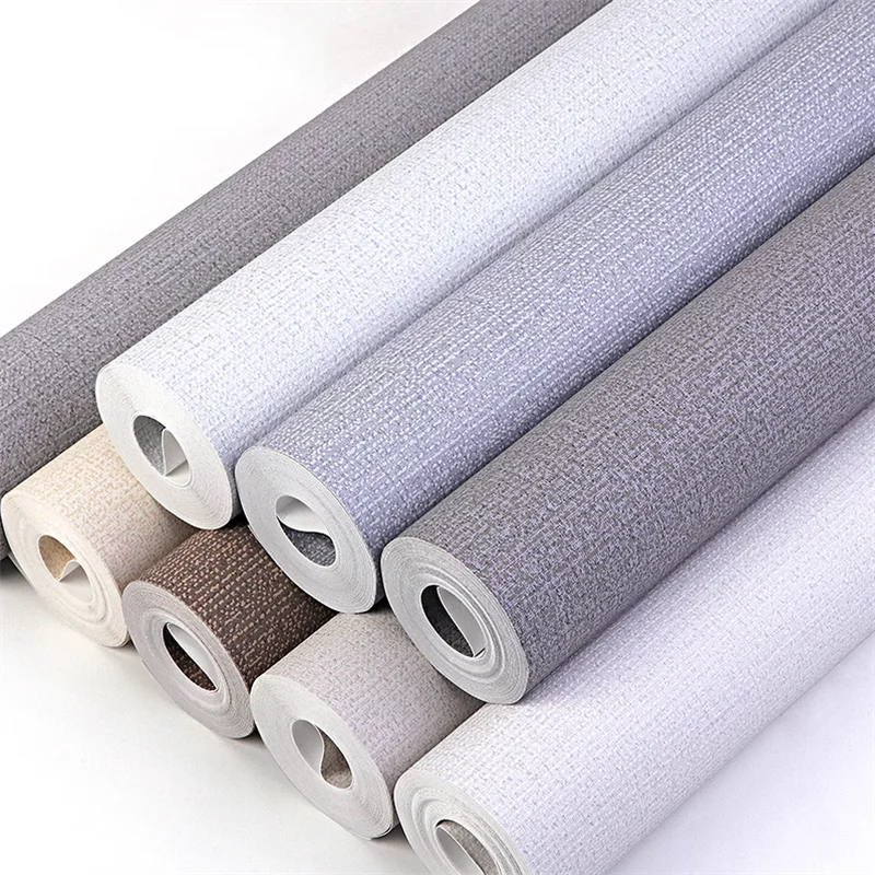 Nordic non-woven fabric plain color solid color linen wallpaper brown gray beige living room bedroom wallpaper non self-adhesive