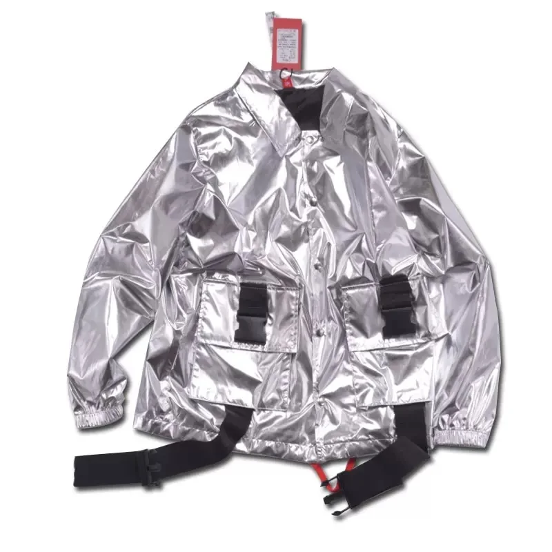 

Silver Metallic Jacket Man Big Kids Live Show Dance Costumes Coat Big Size 8XL Hip Hop ( Jacket Only)