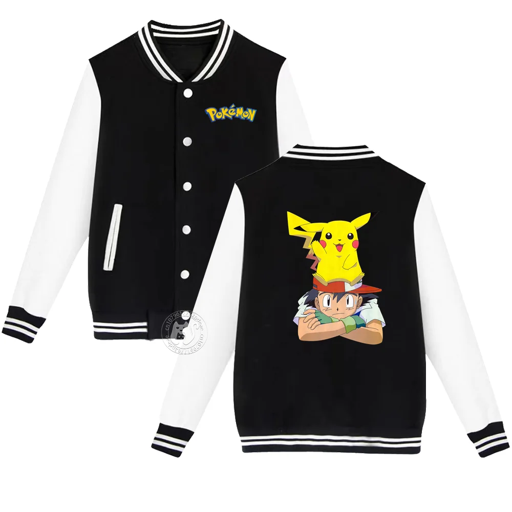 Pokemon Kids 2-14 years old Fall/Winter Baseball uniform Simple Pikachu Boys Print Teen Girls Thick warm sports coat