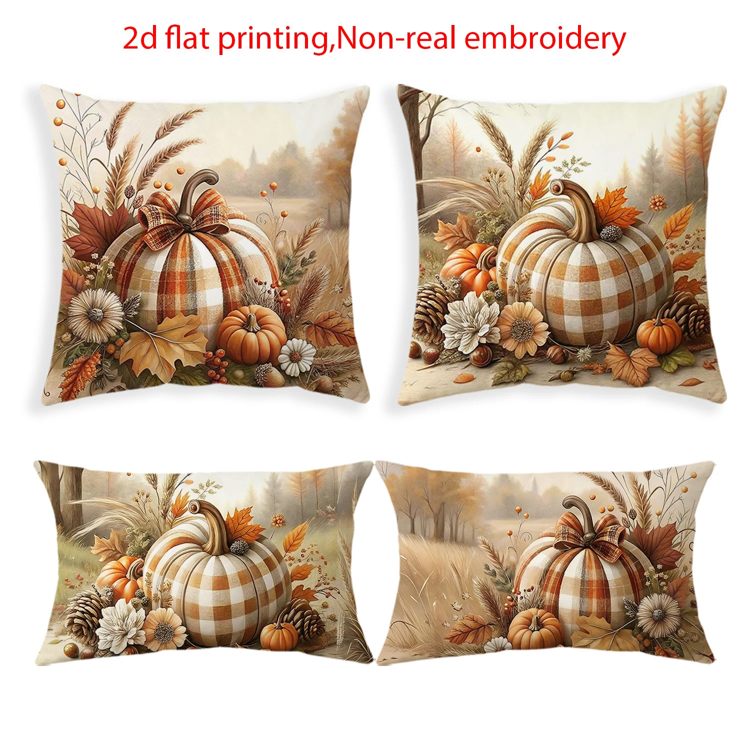 4PCS Fall Farmhouse Throw Pillow Covers, Vintage Autumn Harvest Pillow Cases with Scarecrow Pumpkin Truck Cottage Designs