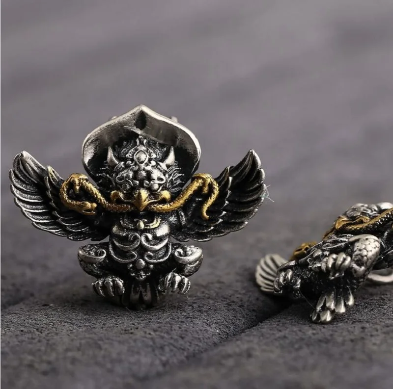 Solid 925 Silver Tibetan Garuda SmallPendant Buddhist Garuda Amulet Good Luck Charm