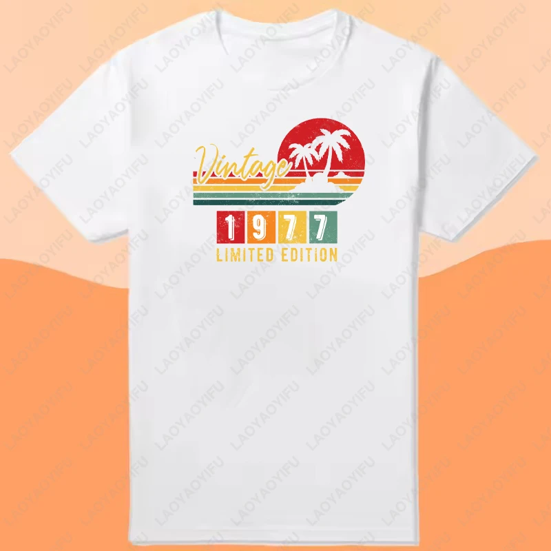 امرأة خمر 1977 طبعة محدودة الأسود القطن تي شيرت الرجال ريترو الصيف موضة 48th 48 سنة حفلة عيد ميلاد الذكور بلايز #5