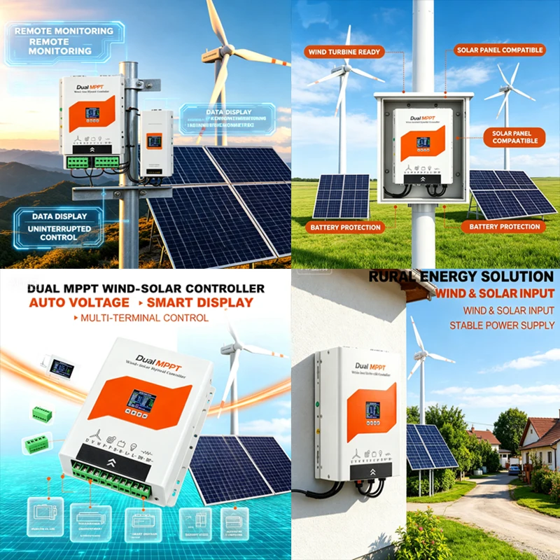 6KW FLT NEW Hybrid Wind Controller MPPT Board Solar Panel Charger Battery Equalizer LCD Display For Lifepo4 Lithium All