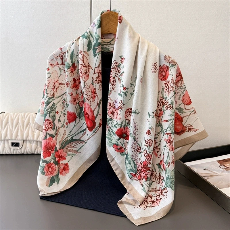 

New Sunscreen Shawl Scarves Imitation Silk Square Scarf Printed Neck Scarves Herringbone Pattern Scarf Female Hijab Scarves