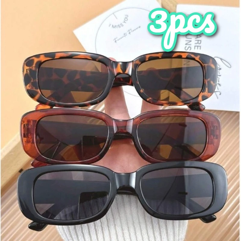 3Pcs Retro Plastic Geometric Pattern Women’s Glasses Set, for Holiday Gifts, Outdoor Leisure, Summer Beach Vacations & Travel