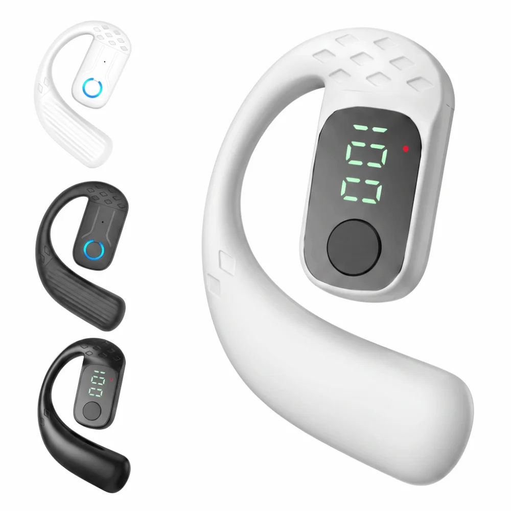 Long Standby Wireless Bluetooth Earphone HD Calling Mic Surround Sound Ear Hook Headset Digital Display 180° Rotation Adjustable