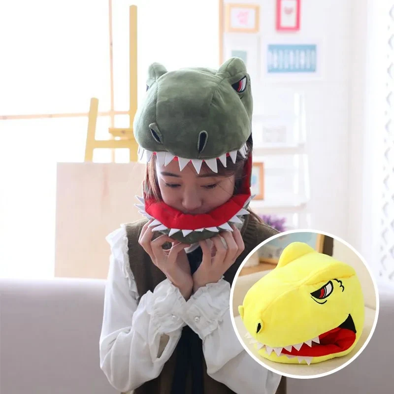 

Cute Plush Dinosaur Head Cover Funny Warm Dinosaur Hat Photo Props Plush Headgear For Women Men Holiday Cosplay Costume