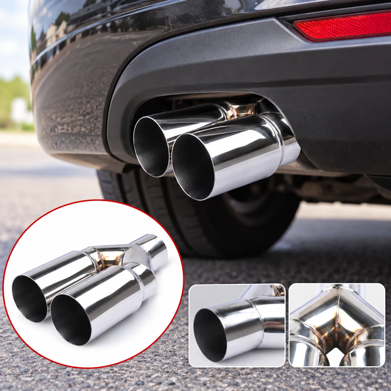 Tubo di scarico modificato per auto, 63-76 mm, con doppio terminale e silenziatore, per la sostituzione del sistema di scarico.