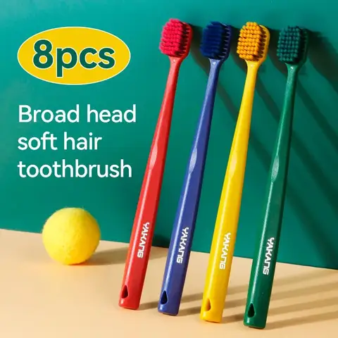 8PCS 4-color Wide Head Extra Soft Bristled Toothbrush, Adult Home Pack, Volcanic Carbon Brush Wire, Independent Packaging