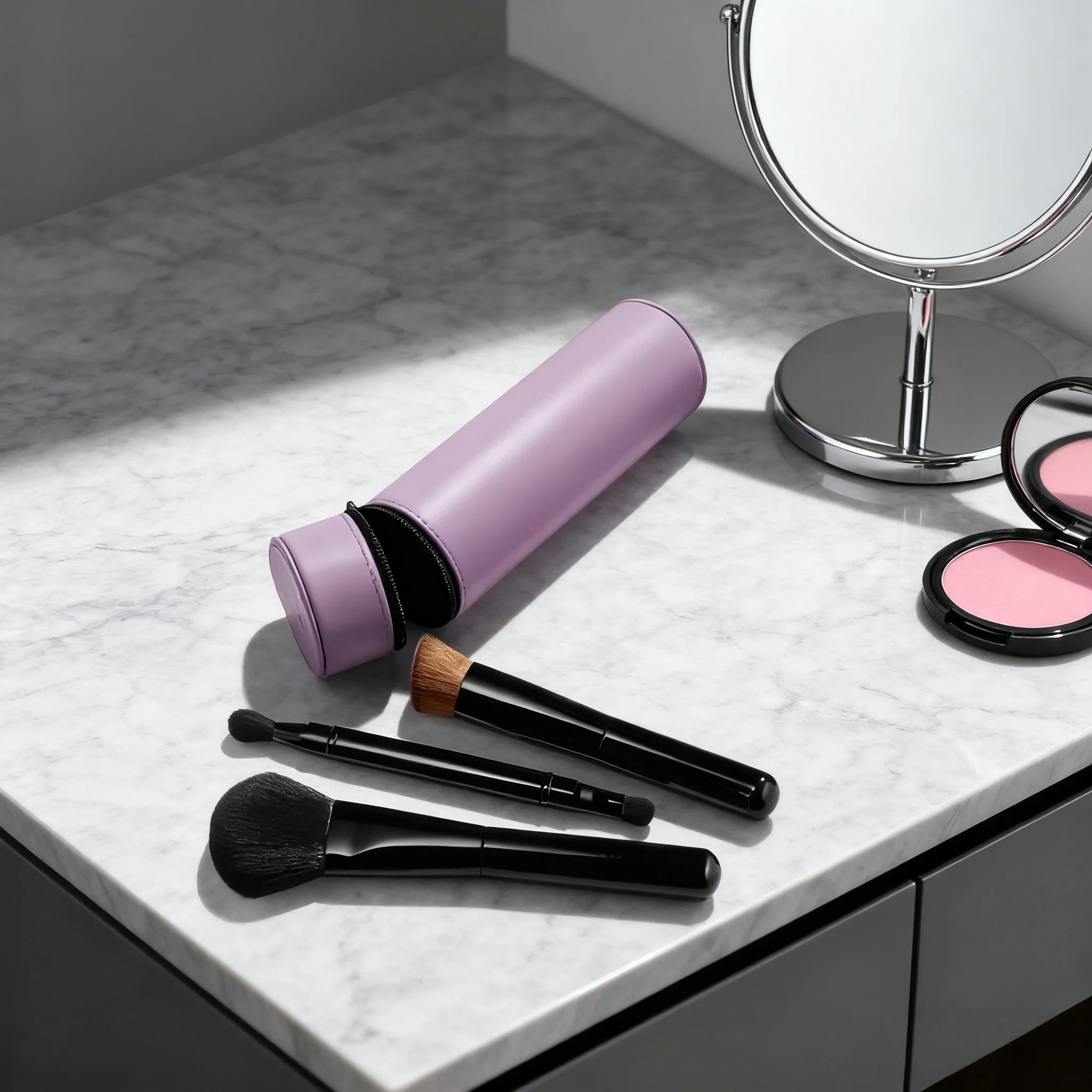 Conjunto de pincéis de maquiagem de luxo edição limitada bolsa de viagem de pele de bezerro pincel de blush pincel de base de dupla utilização pincel de sombra de cabeça dupla