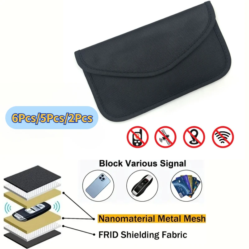 Car Key Signal Blocker Case Faraday Cage Fob Pouch Keyless RFID Blocking Bag 6Pcs