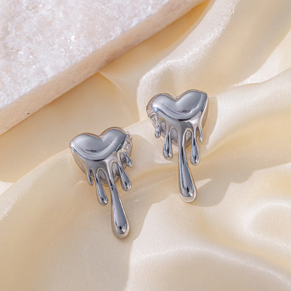 Waterproof Stainless Steel Heart Shape Melted Stud Earrings For Women 18K Gold Plated Trendy Jewelry Party Gift NEW