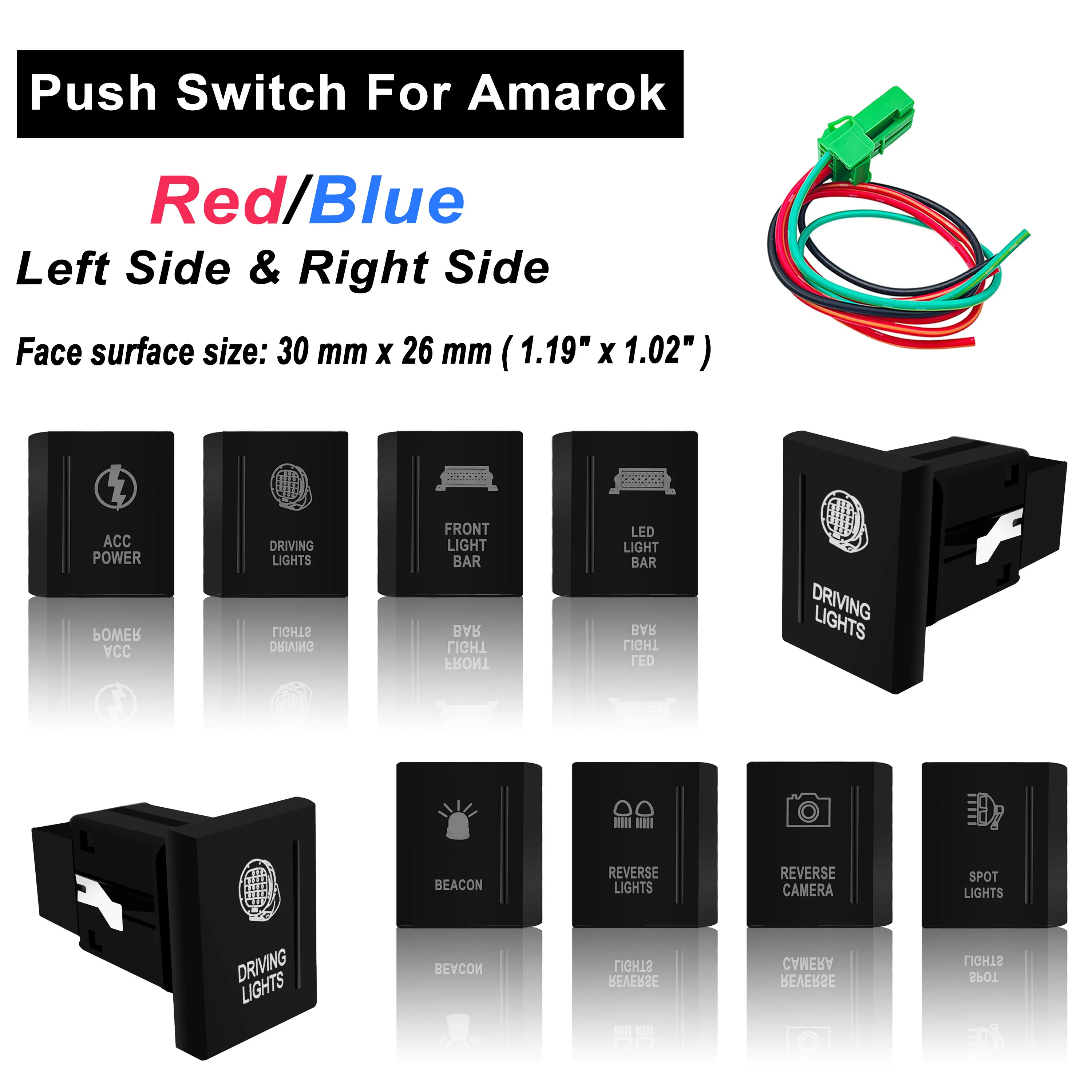 12V Push Button Switch Red/Yellow/Blue Led Light ON OFF For VW Volkswagen Amarok Car Replacement Parts Fits Left Side&Right Side