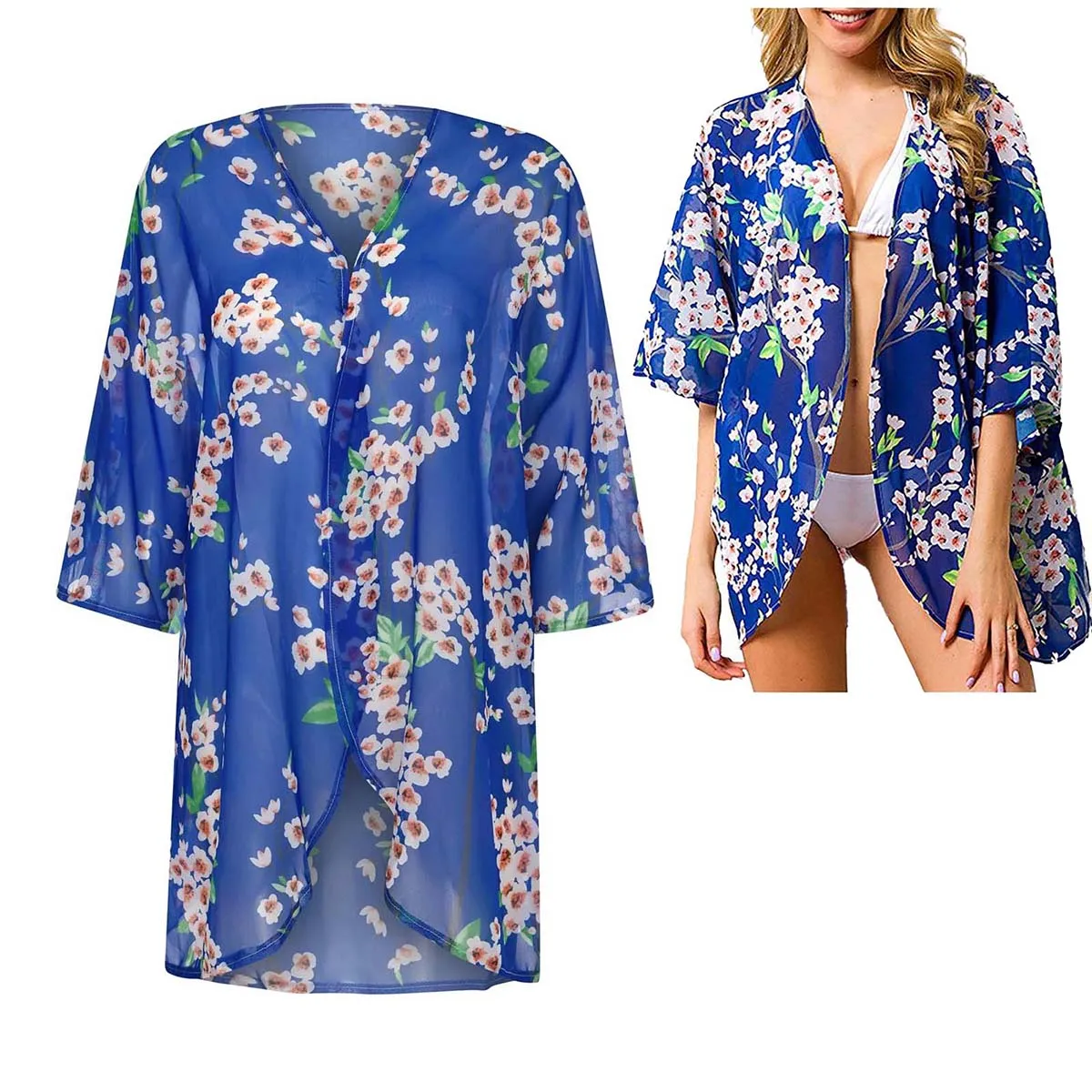 Cardigans kimono de chiffon transparente solto feminino praia nadar blusa casual