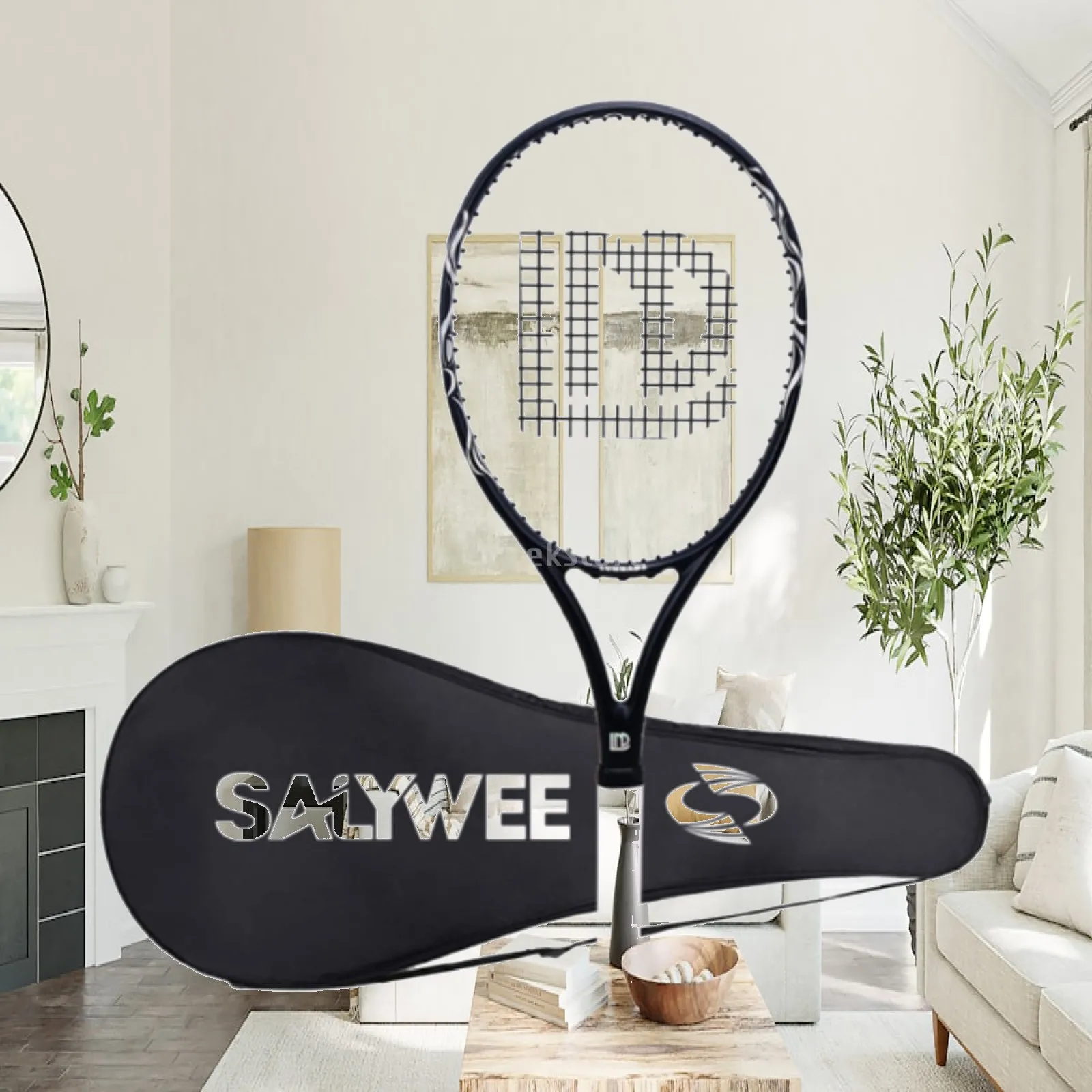 Raquette de tennis légère en fibre de carbone avec poignée antidérapante, idéale pour l'entraînement en extérieur, à la plage ou à la salle de sport