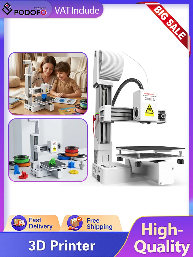 Podofo K10 3D-printer instapmodel desktopprinter 100x100x100mm printbereik met PLA TPU 1.75mm filament voor thuis, doe-het-zelf knutselen & onderwijs - afbeelding 2