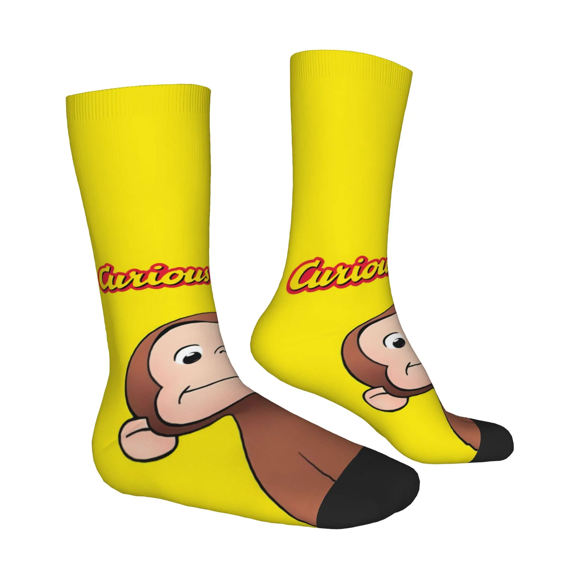 1 Pair Funny Happy Men's Sock Yellow Curiosity Vintage Harajuku Curious Monkey G-George Street Style Novelty Seamless Sock view 3
