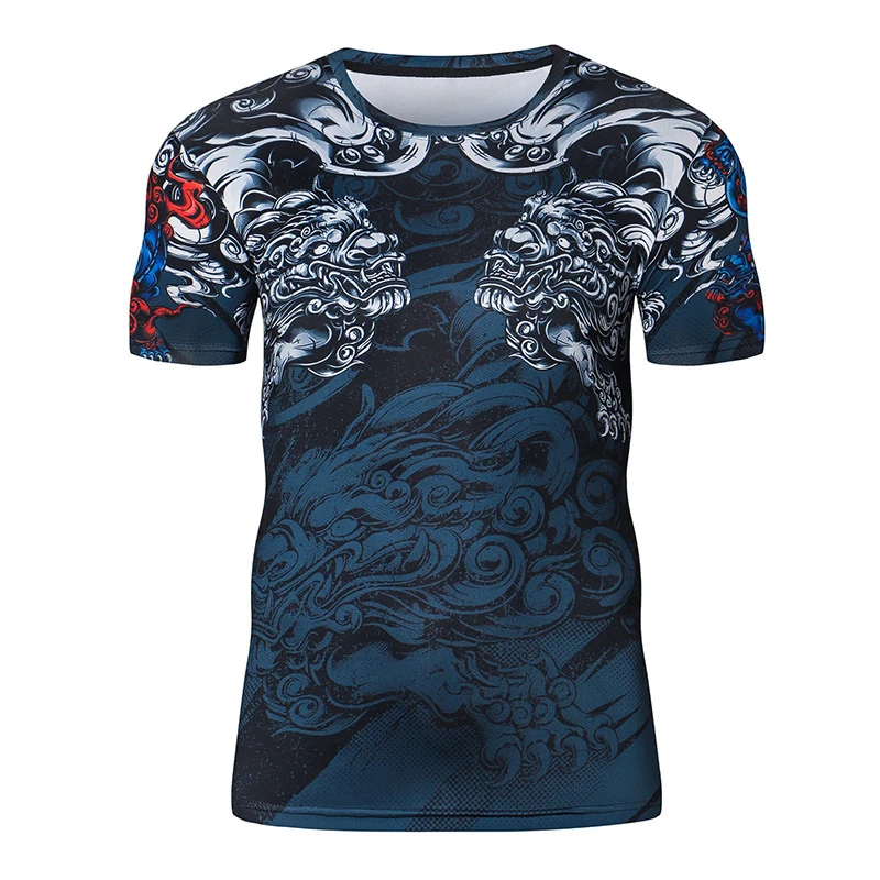 Retro 3D Printed Dragon Tiger T-shirt For Men Summer Fitness O Neck T Shirts Quick Dry Loose Tees Harajuku Tee Gym Male Tees