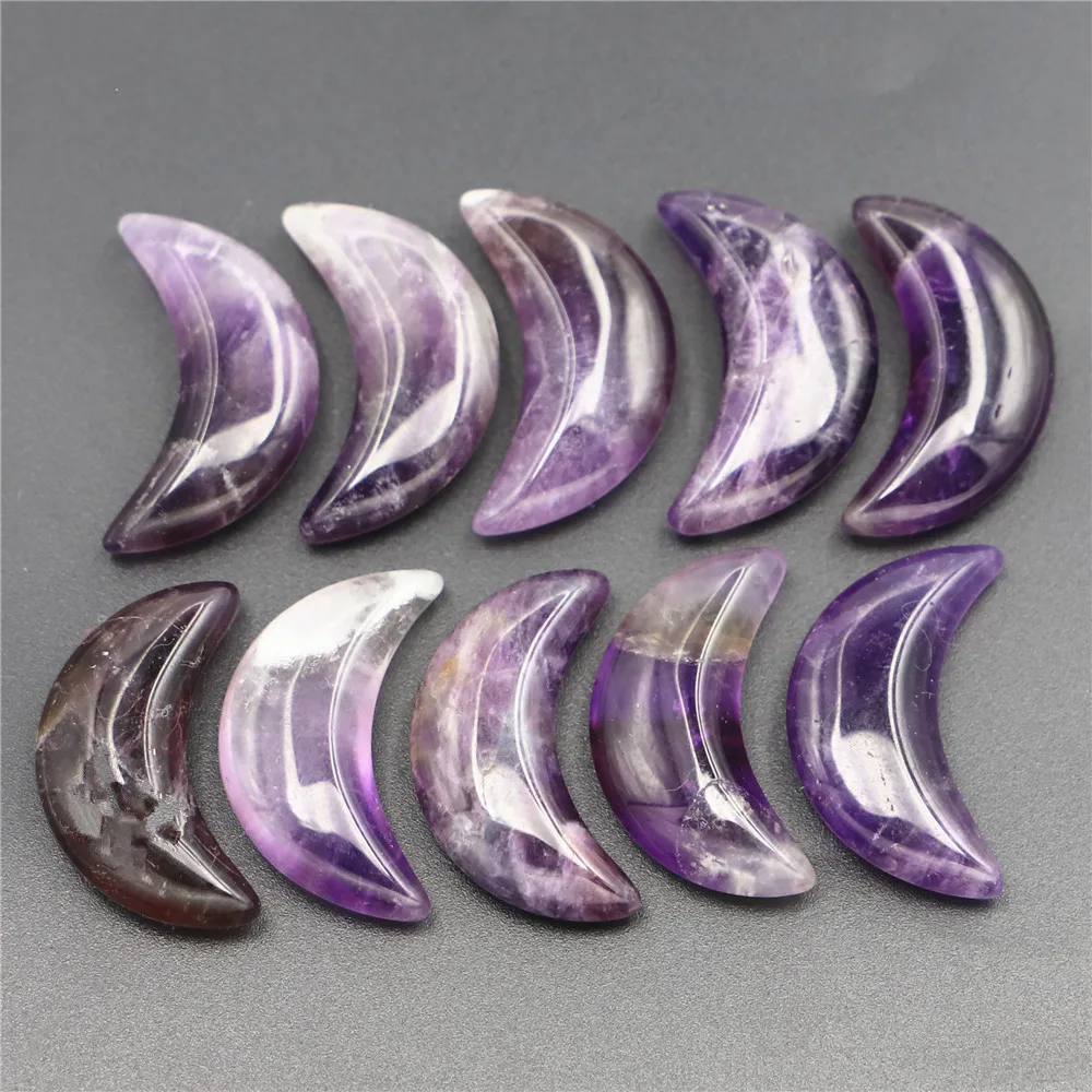 

10PCS Mini Moon Statue Natural Healing Crystal Stone Amethyst Mascot Meditation Gift for Collection Home Fish Tank Decor